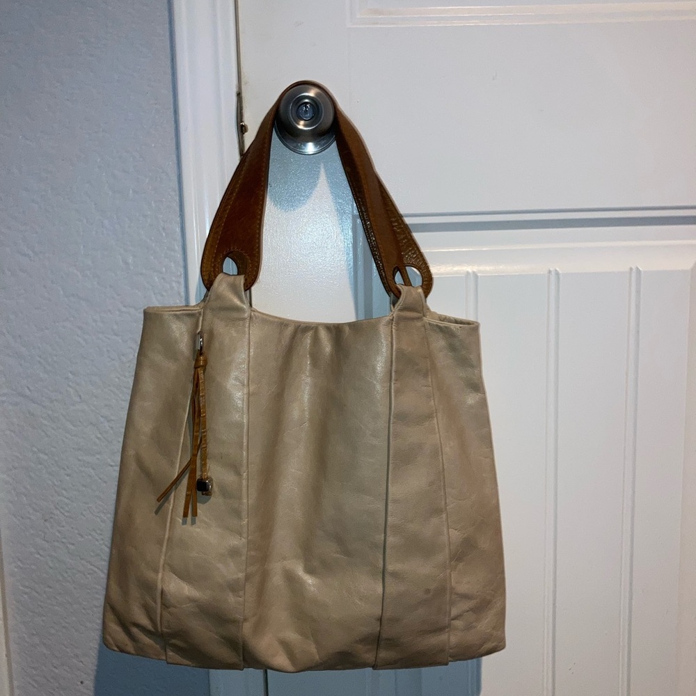 The original hobo Beige Leather Tote with Brown Handles